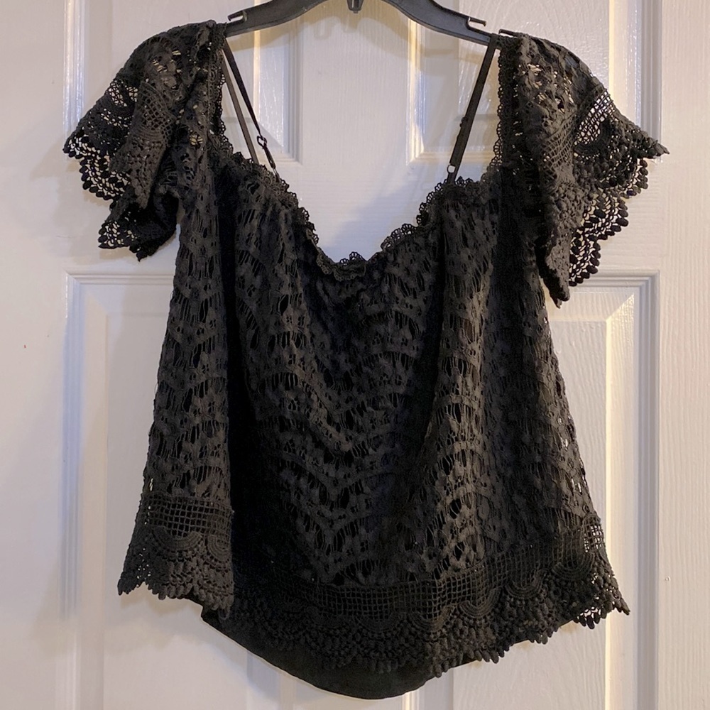 LA Hearts Crochet Off Shoulder Top Medium